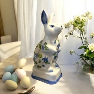 Vintage Andrea by Sadek Porcelain Blue Floral Easter Bunny Grandmillennial